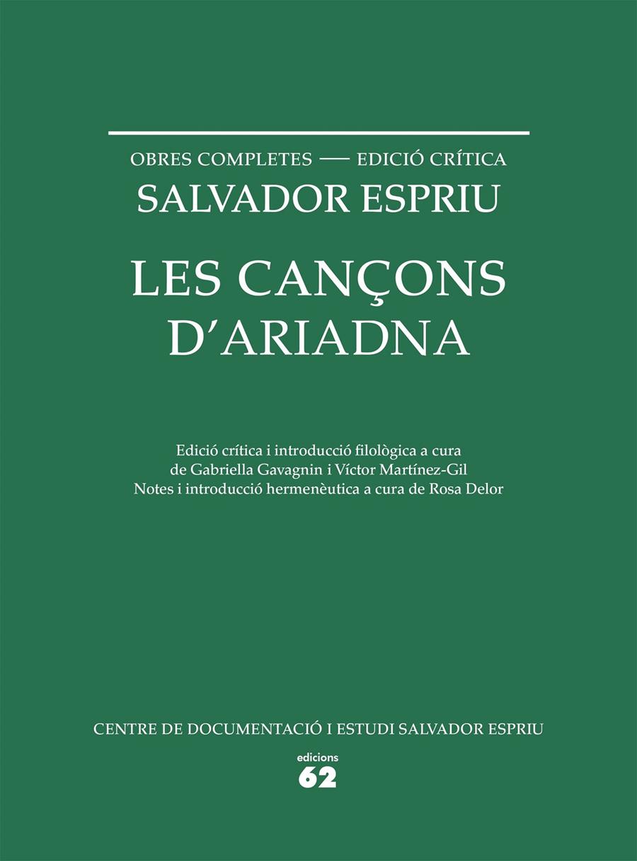 LES CANÇONS D'ARIADNA | 9788429773330 | SALVADOR ESPRIU | Llibreria Ombra | Llibreria online de Rubí, Barcelona | Comprar llibres en català i castellà online